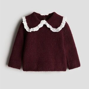 NWOT H&M Baby Deep Red Knit Sweater with Peter Pan Collar Sz 12-18 Months